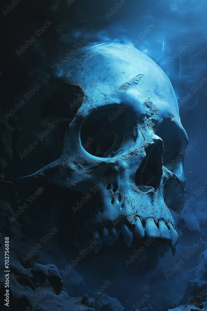 Dark fantasy skull with blue glow Dark fantasy skull with blue glow