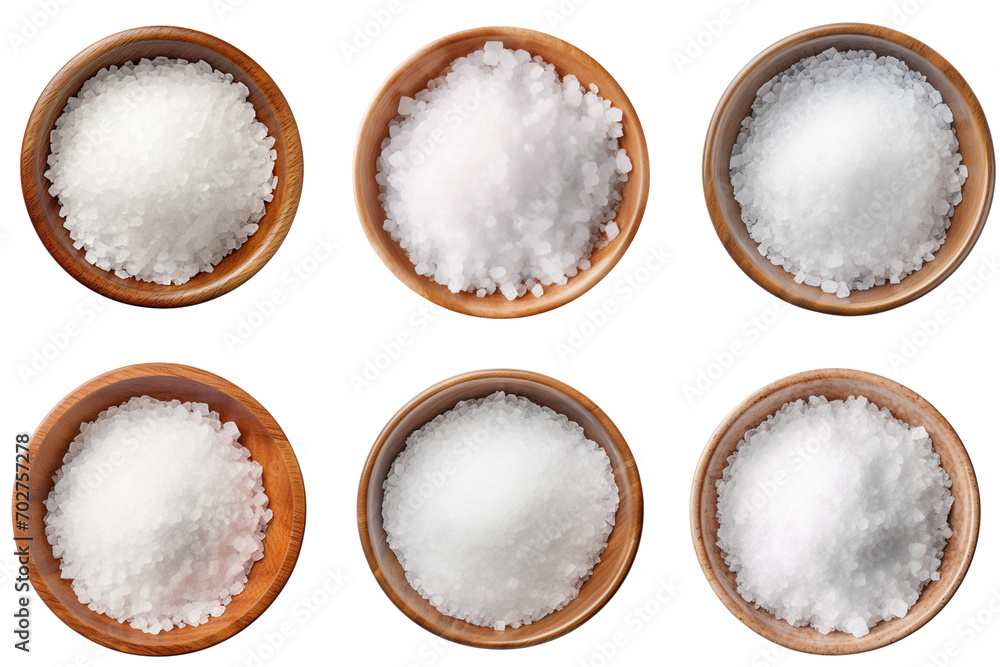Set of salt in a bowl top view on transparent background - obrazy, fototapety, plakaty 
