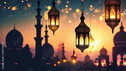 Arabic lantern of ramadan celebration background. Festive greeting card, invitation for Muslim holy month Ramadan Kareem. Muslim holiday.