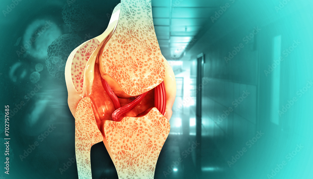 Knee joint with healthy cartilage, cross section. 3d illustration Stock ...