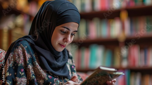 Beautiful middle eastern woman wearing abaya with smartphone. Islam religious concept.