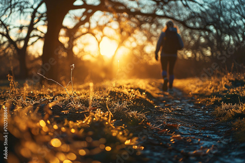 A tight shot of a jogger's steady breaths in the crisp morning air, emphasizing the tranquility and determination as they push through their early run