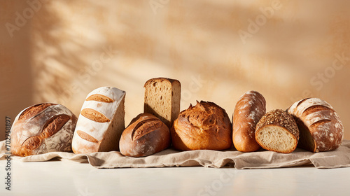Assorted Bread Loaves on a Bright Background