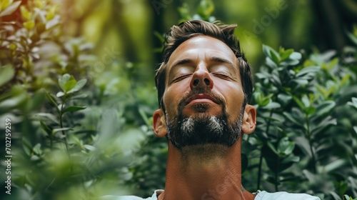 Man sitting meditating in the forest