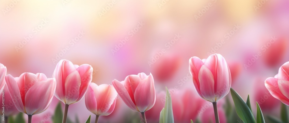 Beautiful pink Tulip on a blurred spring sunny background. bright pink tulip flower background for the spring or love concept. beautiful natural spring scene, texture for design, copy space. banner