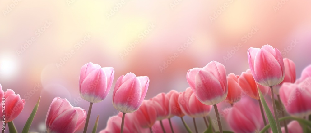 Beautiful pink Tulip on a blurred spring sunny background. bright pink tulip flower background for the spring or love concept. beautiful natural spring scene, texture for design, copy space. banner Beautiful pink Tulip on a blurred spring sunny background. bright pink tulip flower background for the spring or love concept. beautiful natural spring scene, texture for design, copy space. banner