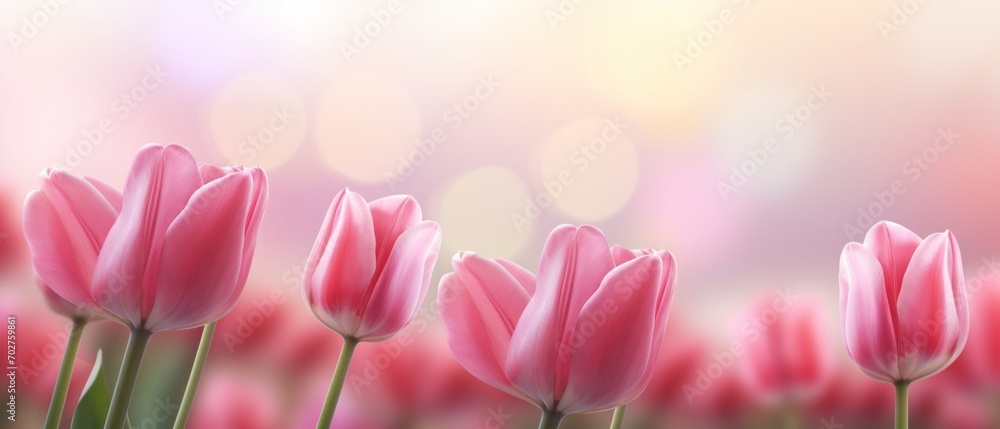 Beautiful pink Tulip on a blurred spring sunny background. bright pink tulip flower background for the spring or love concept. beautiful natural spring scene, texture for design, copy space. banner Beautiful pink Tulip on a blurred spring sunny background. bright pink tulip flower background for the spring or love concept. beautiful natural spring scene, texture for design, copy space. banner