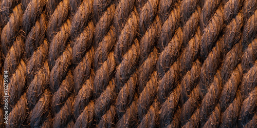 Close up of boat rope. Sea background. Banner.