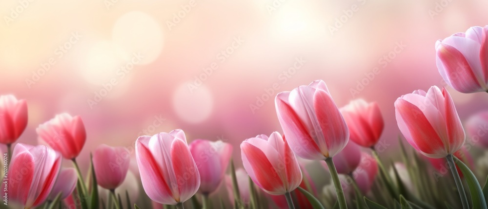 Beautiful pink Tulip on a blurred spring sunny background. bright pink tulip flower background for the spring or love concept. beautiful natural spring scene, texture for design, copy space. banner Beautiful pink Tulip on a blurred spring sunny background. bright pink tulip flower background for the spring or love concept. beautiful natural spring scene, texture for design, copy space. banner
