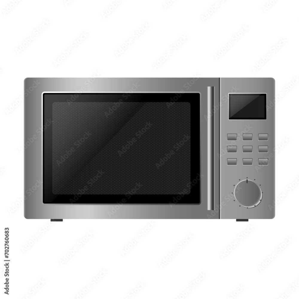 Realistic Microwave Isolated on White Background. Side View of Stainless Steel Over the Range Microwave Oven. Household Kitchen and Domestic Appliances. Vector 3d rendering Realistic Microwave Isolated on White Background. Side View of Stainless Steel Over the Range Microwave Oven. Household Kitchen and Domestic Appliances. Vector 3d rendering