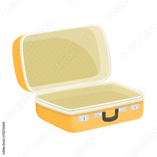 Opened travel suitcase full of things for summer vacation. Flat design. Vector illustration isolated on white background