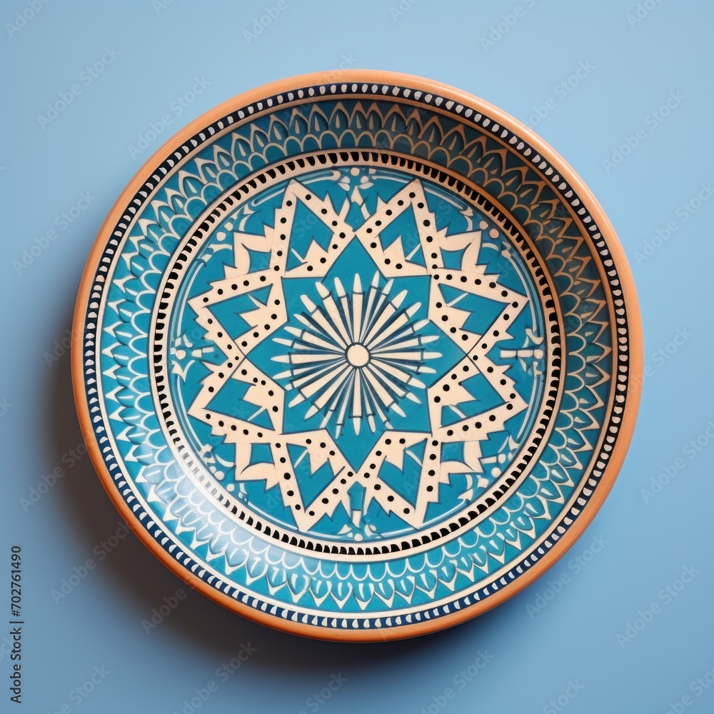 Obraz premium Decorative Moroccan ceramic hand painted plate, handmade, isolated, closeup top view.