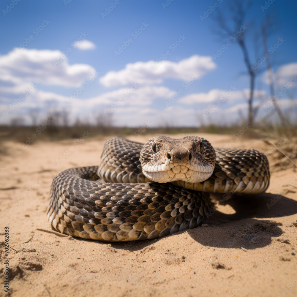Fototapeta premium a north american rattle snake on sand.