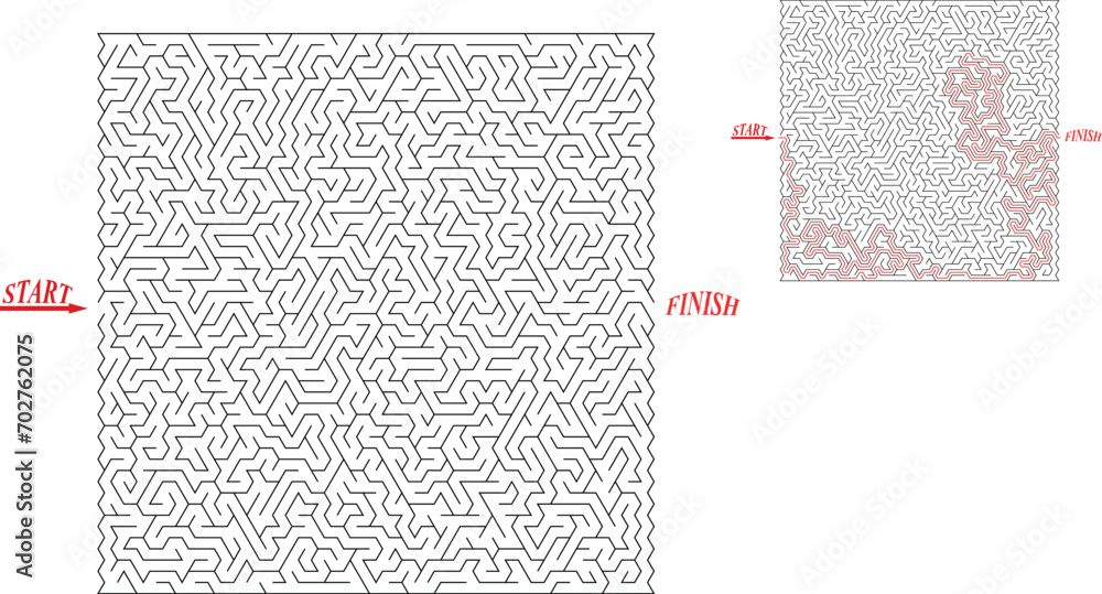 Huge square labyrinth with triangular cell. Maze of high complexity