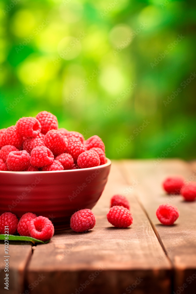 Raspberries in a bowl in the garden. Selective focus. Raspberries in a bowl in the garden. Selective focus.