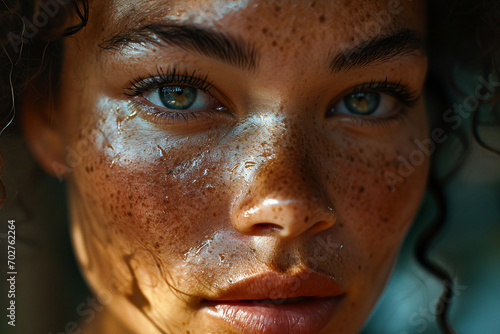 Glowing Skin Trends: Beauty Shot Featuring Dewy Highlighter and Natural Radiance of young lady
