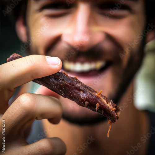 closeup close-up of person eating food. © mindstorm