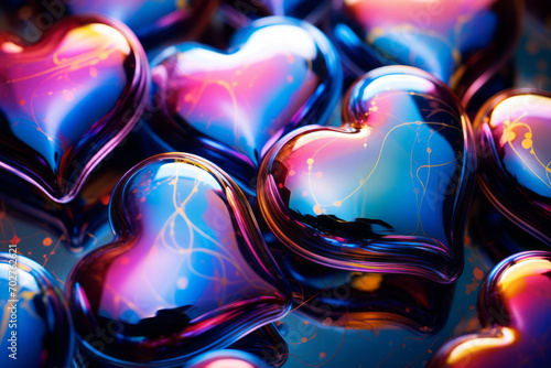 Abstract background made of glass luminous heart shaped figures. Valentine's day concept. photo