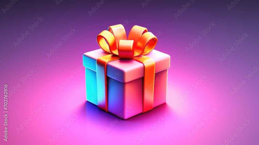 A pink and blue gift box with a yellow bow, synthwave, neon colors, 80s vibe A pink and blue gift box with a yellow bow, synthwave, neon colors, 80s vibe