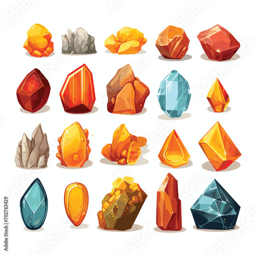 Set of cartoon vector stones, rocks and minerals photo