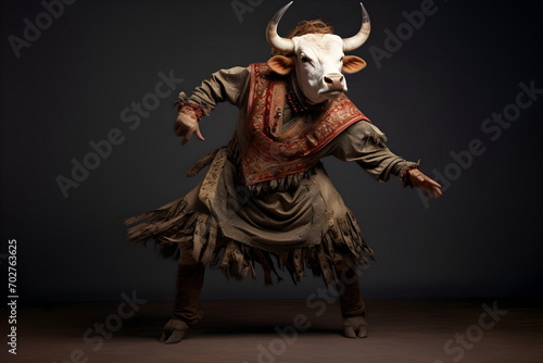 dressed dancing bull on isolated background, Generative AI © dobok