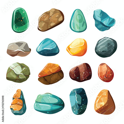 Set of cartoon vector stones, rocks and minerals
