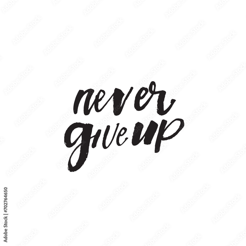 Calligraphy brush pen phrases. Vector modern lettering scripts Never Give Up