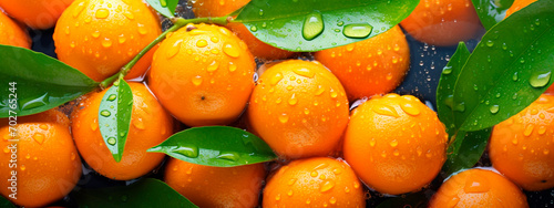 There are a lot of wet kumquat fruits. Selective focus. photo