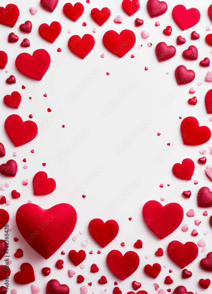 Red hearts frame on white background overlay