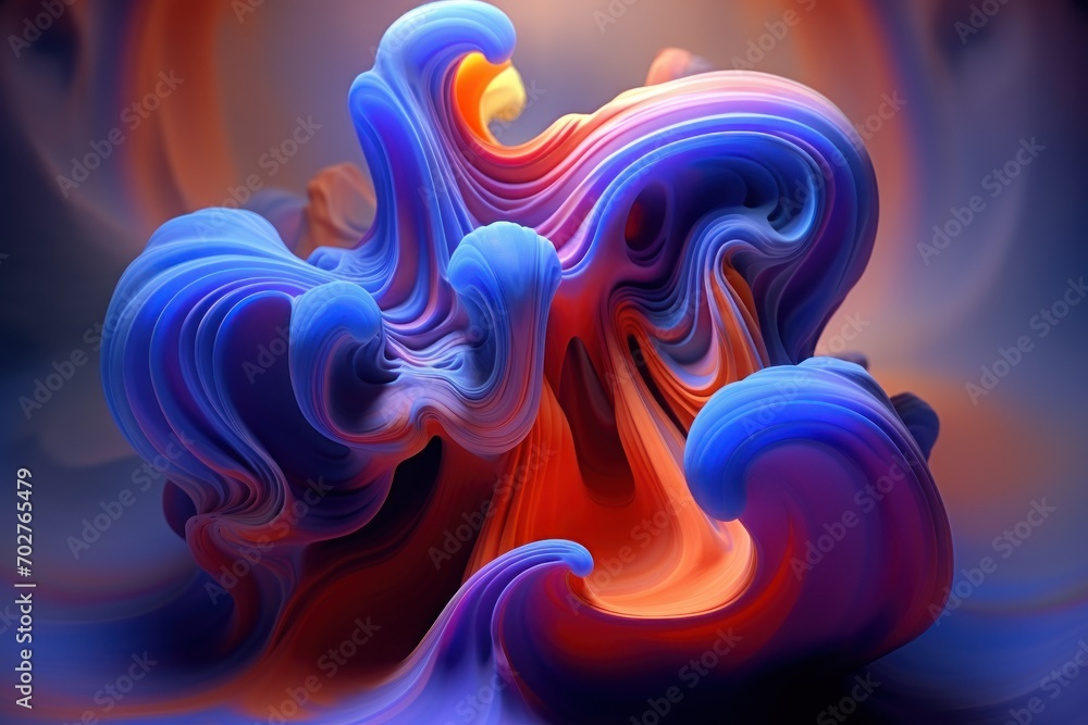  a computer generated image of a wave in blue, red, orange, and yellow with a candle in the middle of the image.