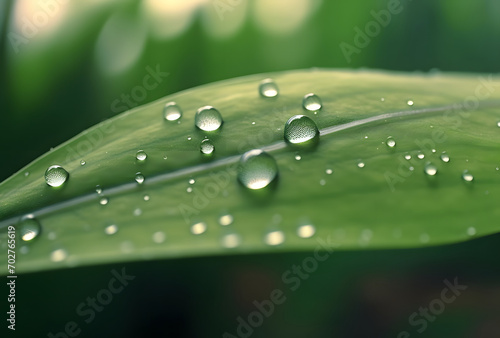 a large leaf with raindrops on a rainy day