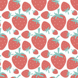 Ripe strawberries seamless pattern. Garden juicy red berries, hand drawn continuous background. Berry summer print for textile, paper, packaging and design, vector illustration