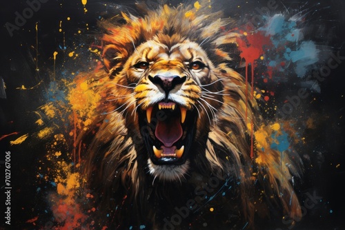  a painting of a lion with its mouth open and it's mouth wide open with it's mouth wide open. © Shanti