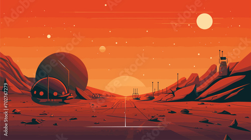 future of space exploration through a vector scene envisioning the obstacles of colonizing Mars.  photo