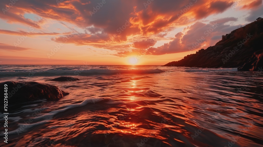 Fototapeta premium Beautiful sunset on the ocean shore