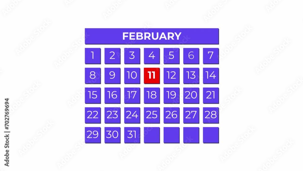 11th February calendar icon animation. Alpha matte with transparent background 4K resolution. 11th February calendar icon animation. Alpha matte with transparent background 4K resolution.