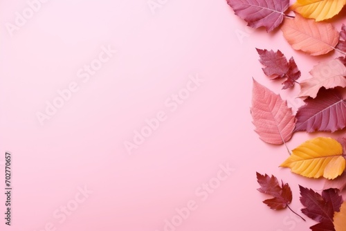  colorful autumn leaves on a pink background with copy - space for your text or image stock photo - budget - free.