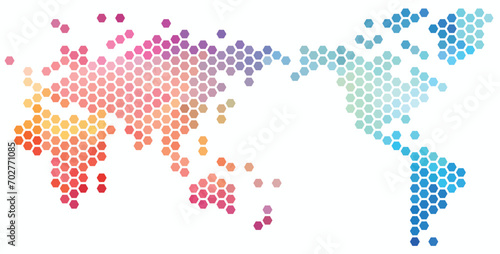 Hexagon shape world map on white background.