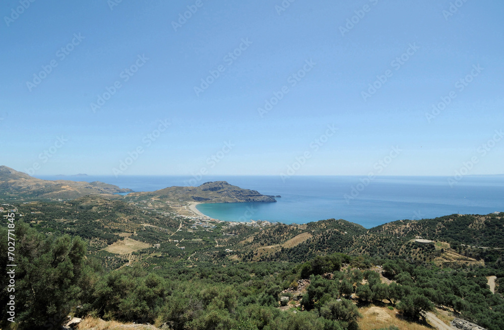 Le village de Plakias et le cap Kakomouri vus depuis Sellia près de Spili en Crète