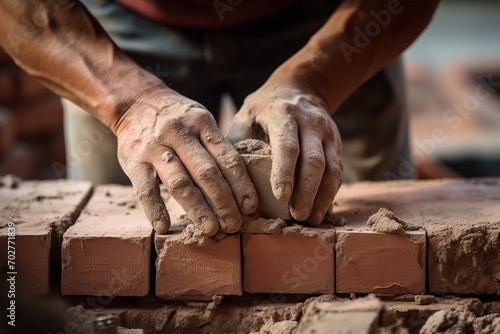 Brick layer cement masonry build layer house worker photo
