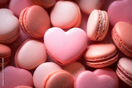 Valentine's Day sweets. Pink macaroons heart shaped photo