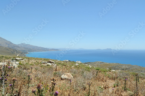 Les îles Paximadia vues depuis le monastère de Prévéli près de Spili en Crète