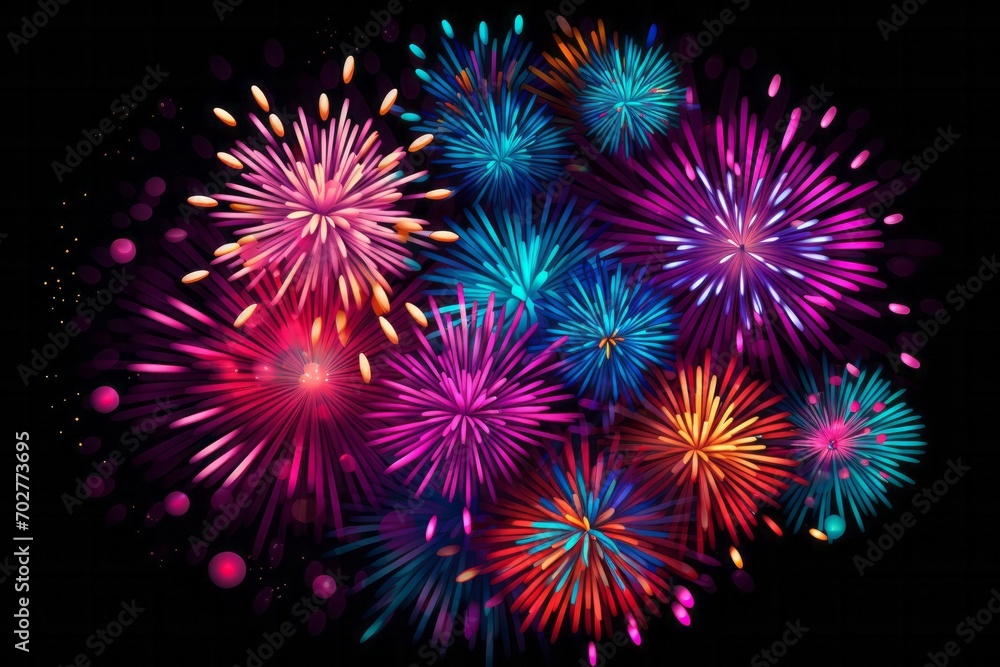 Colorful fireworks isolated on dark background