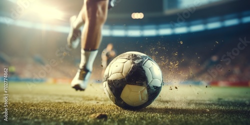 Night Stadium Action. Soccer Players Kick Close-Up © Professional Art