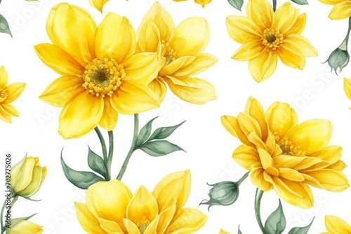 yellow watercolor flowers seamless pattern generative Al © Bilal