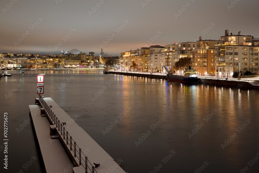 Beautiful sky and water at night, Stockholm, Sweden  