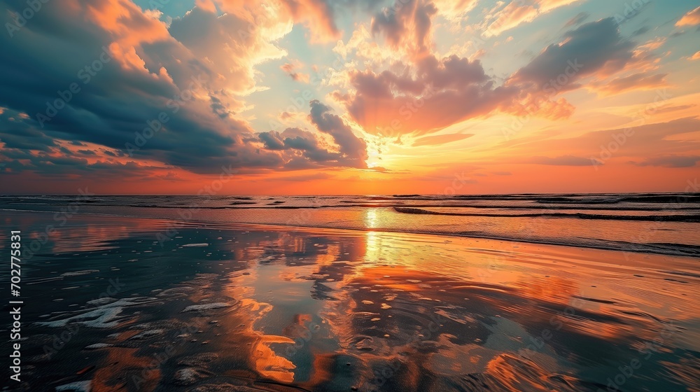Beautiful sunset on the ocean shore