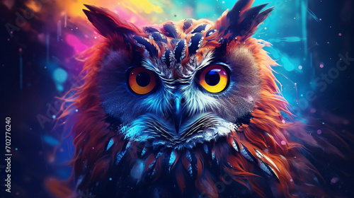 Abstract animal Owl portrait with colorful © Asad