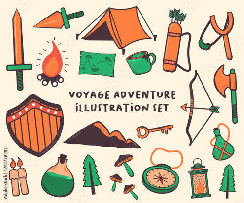 Set of Nature Voyage Adventure Illustration 
