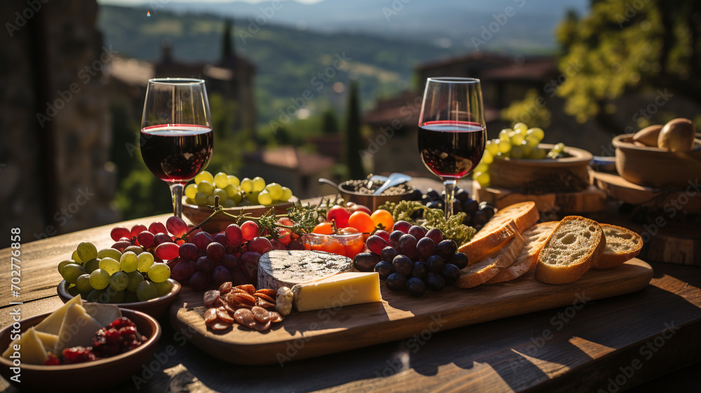 Still life with wine, breads and fruits Still life with wine, breads and fruits